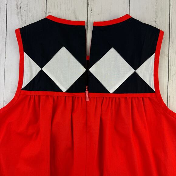 Kate Spade New York Black Red Geo Babydoll Belted Sleeveless Dress  Size XS - Picture 12 of 16